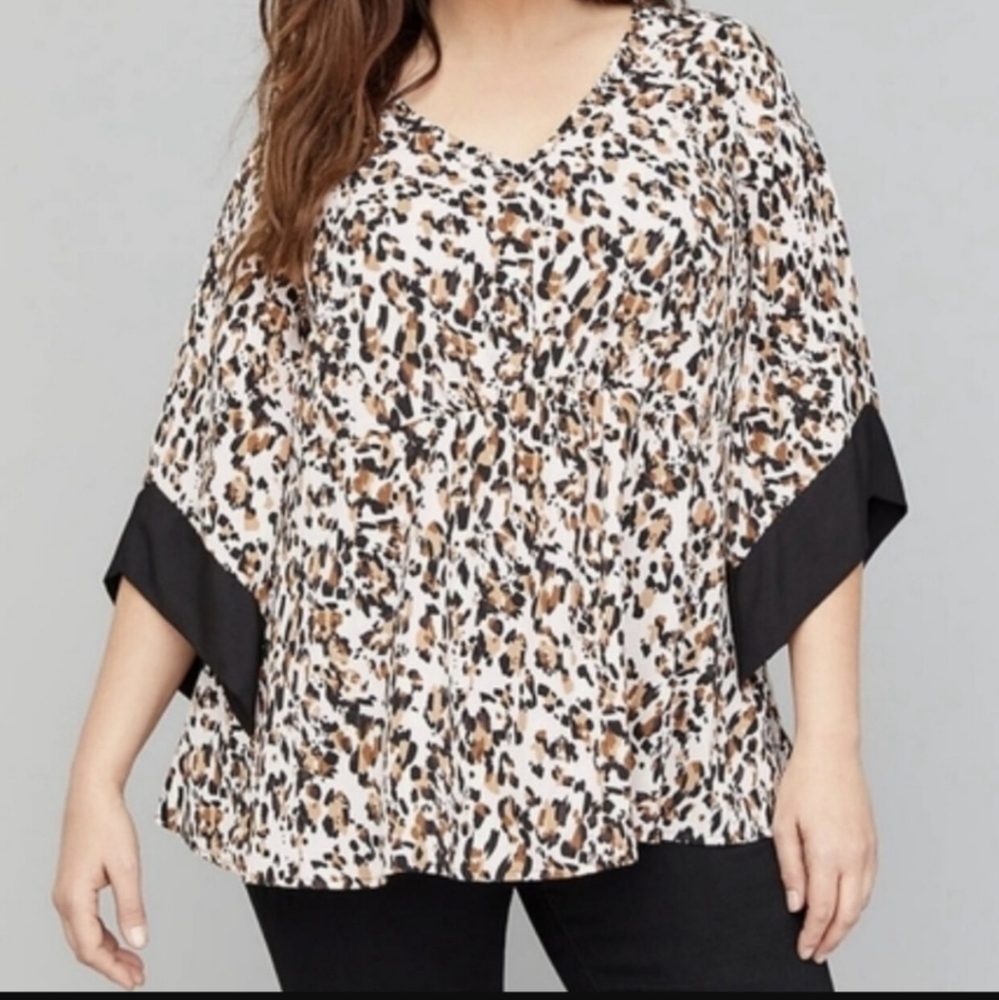 Lane Bryant Animal Cheetah Print Bell Sleeve Blouse Size 14/16